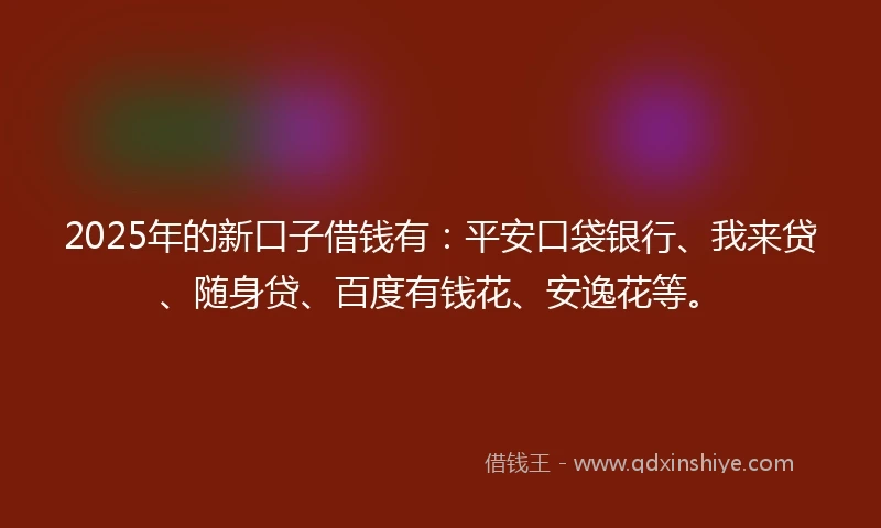 2025年的新口子借钱有：平安口袋银行、我来贷、随身贷、百度有钱花、安逸花等。