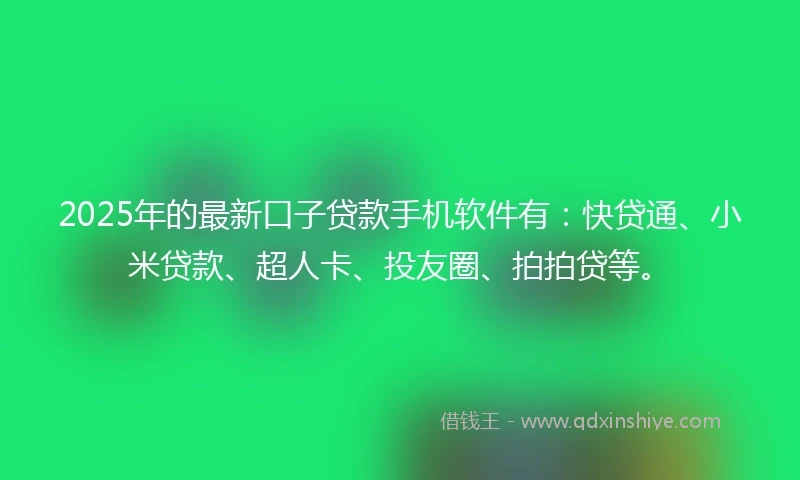 2025年的最新口子贷款手机软件有：快贷通、小米贷款、超人卡、投友圈、拍拍贷等。