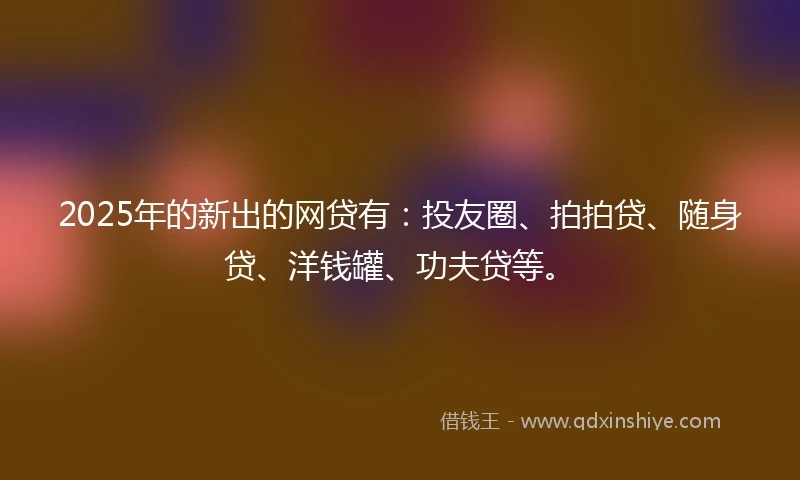 2025年的新出的网贷有：投友圈、拍拍贷、随身贷、洋钱罐、功夫贷等。