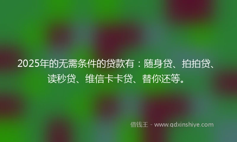 2025年的无需条件的贷款有：随身贷、拍拍贷、读秒贷、维信卡卡贷、替你还等。