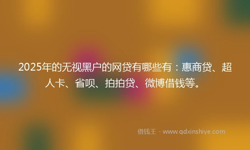 2025年的无视黑户的网贷有哪些有：惠商贷、超人卡、省呗、拍拍贷、微博借钱等。