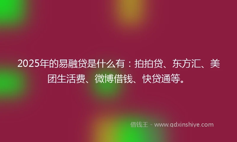 2025年的易融贷是什么有：拍拍贷、东方汇、美团生活费、微博借钱、快贷通等。