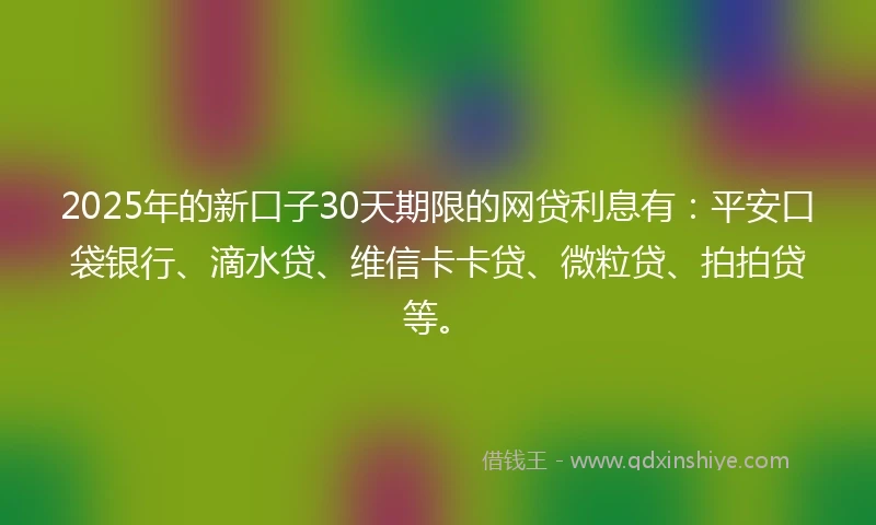 2025年的新口子30天期限的网贷利息有：平安口袋银行、滴水贷、维信卡卡贷、微粒贷、拍拍贷等。