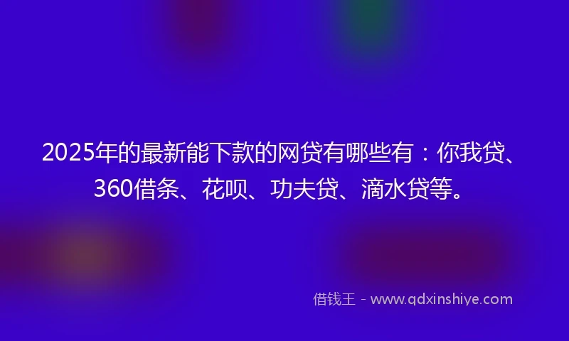 2025年的最新能下款的网贷有哪些有：你我贷、360借条、花呗、功夫贷、滴水贷等。