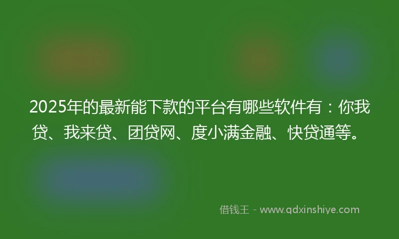 2025年的最新能下款的平台有哪些软件有：你我贷、我来贷、团贷网、度小满金融、快贷通等。