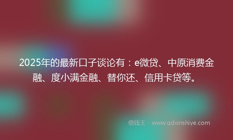 2025年的最新口子谈论有:e微贷、中原消费金融、度小满金融、替你还、信用卡贷等。