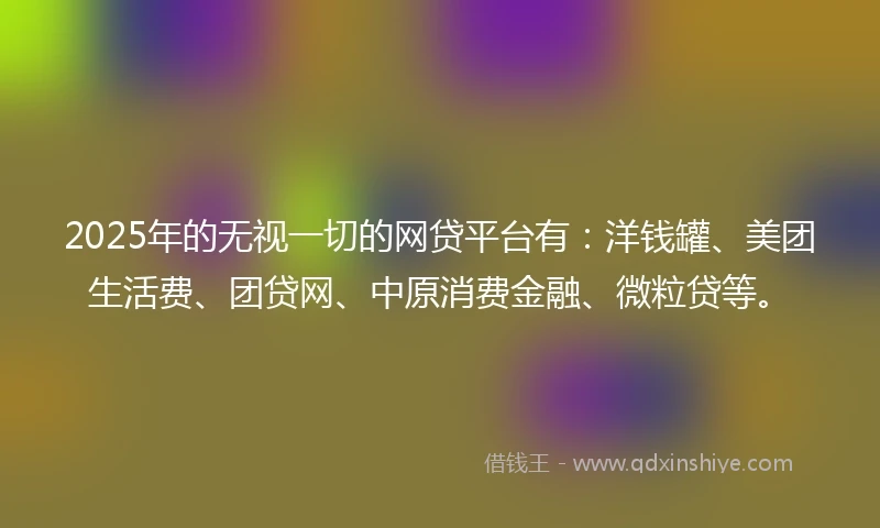 2025年的无视一切的网贷平台有：洋钱罐、美团生活费、团贷网、中原消费金融、微粒贷等。