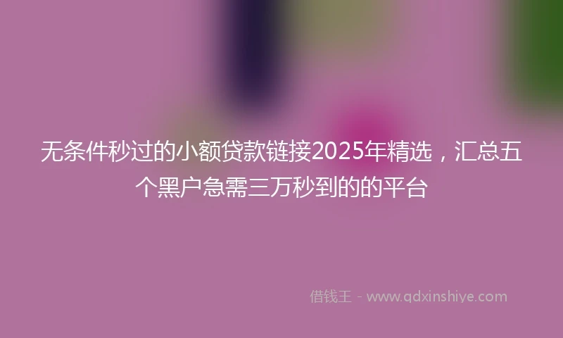 无条件秒过的小额贷款链接2025年精选，汇总五个黑户急需三万秒到的的平台
