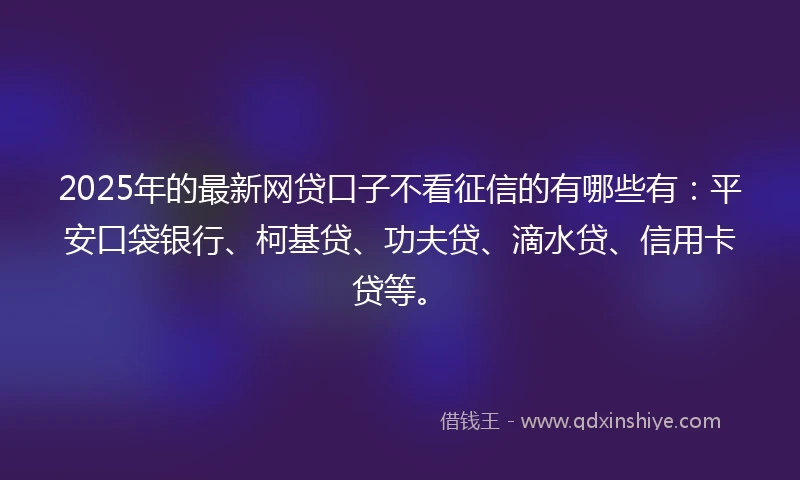 2025年的最新网贷口子不看征信的有哪些有：平安口袋银行、柯基贷、功夫贷、滴水贷、信用卡贷等。