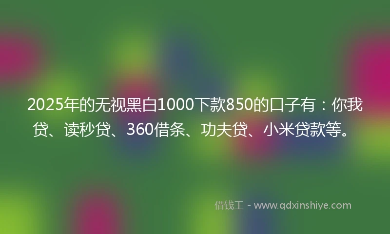 2025年的无视黑白1000下款850的口子有：你我贷、读秒贷、360借条、功夫贷、小米贷款等。