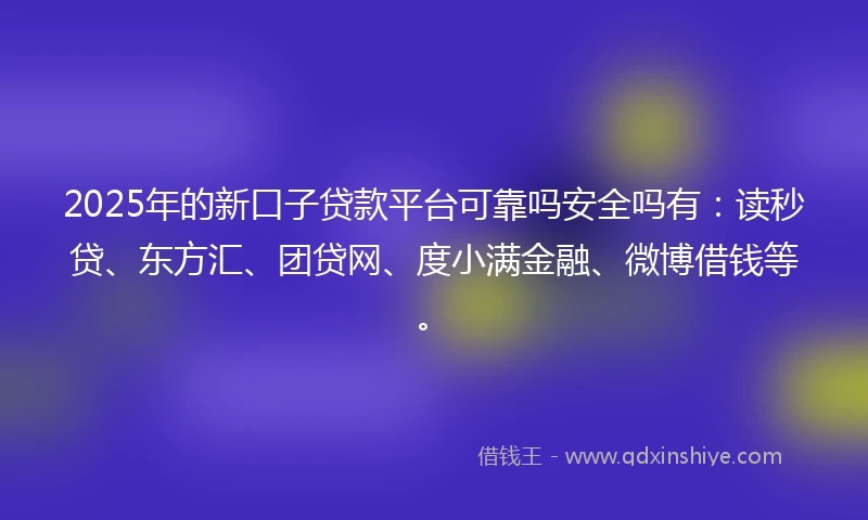 2025年的新口子贷款平台可靠吗安全吗有：读秒贷、东方汇、团贷网、度小满金融、微博借钱等。