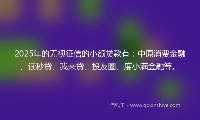 2025年的无视征信的小额贷款有：中原消费金融、读秒贷、我来贷、投友圈、度小满金融等。