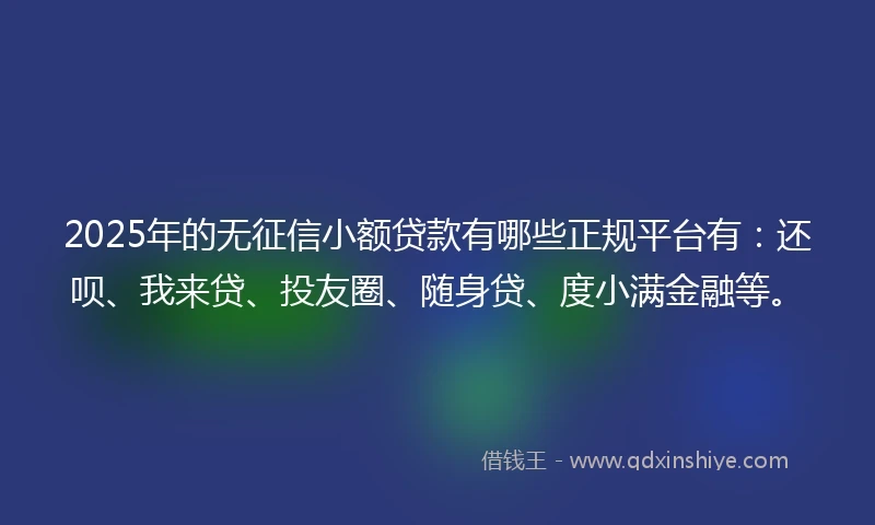 2025年的无征信小额贷款有哪些正规平台有：还呗、我来贷、投友圈、随身贷、度小满金融等。