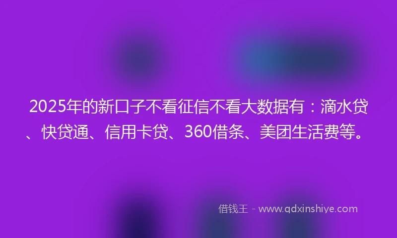 2025年的新口子不看征信不看大数据有：滴水贷、快贷通、信用卡贷、360借条、美团生活费等。