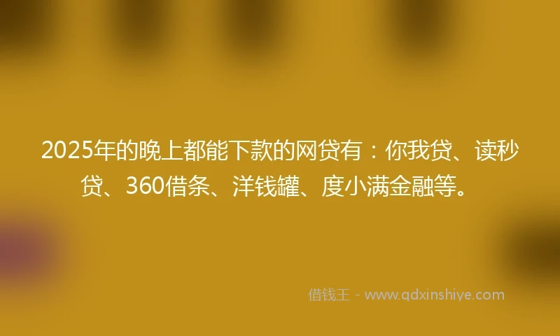 2025年的晚上都能下款的网贷有：你我贷、读秒贷、360借条、洋钱罐、度小满金融等。