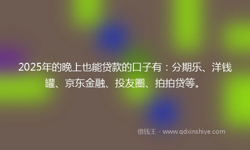 2025年的晚上也能贷款的口子有：分期乐、洋钱罐、京东金融、投友圈、拍拍贷等。