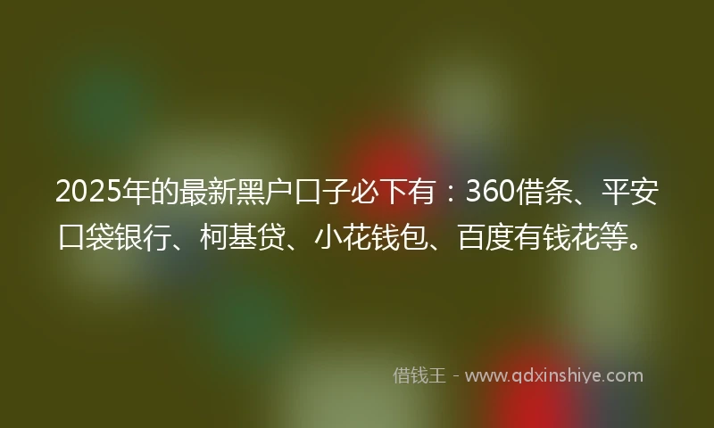2025年的最新黑户口子必下有：360借条、平安口袋银行、柯基贷、小花钱包、百度有钱花等。