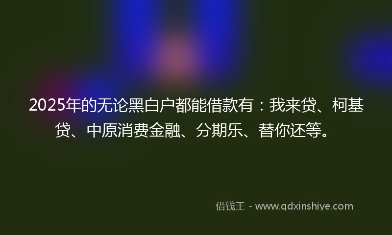 2025年的无论黑白户都能借款有：我来贷、柯基贷、中原消费金融、分期乐、替你还等。