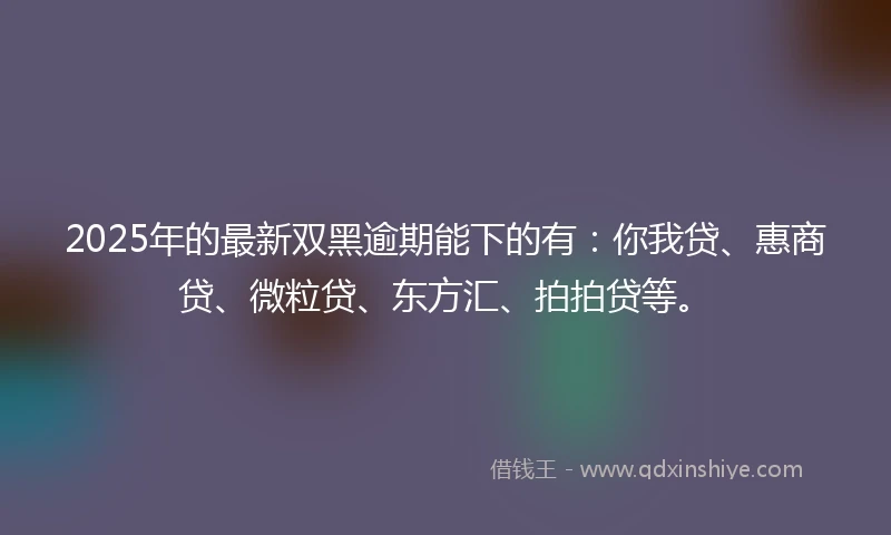 2025年的最新双黑逾期能下的有：你我贷、惠商贷、微粒贷、东方汇、拍拍贷等。