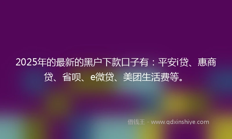 2025年的最新的黑户下款口子有：平安i贷、惠商贷、省呗、e微贷、美团生活费等。