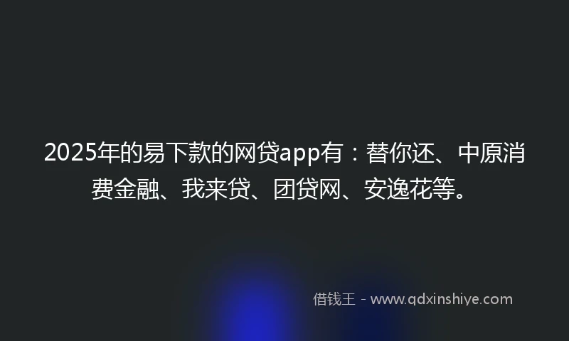 2025年的易下款的网贷app有：替你还、中原消费金融、我来贷、团贷网、安逸花等。