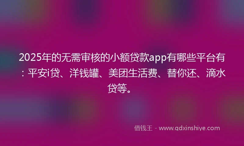 2025年的无需审核的小额贷款app有哪些平台有：平安i贷、洋钱罐、美团生活费、替你还、滴水贷等。