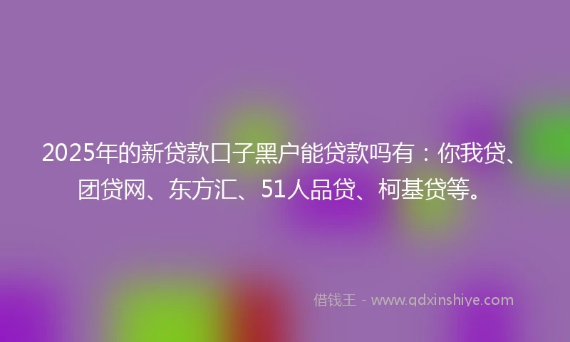 2025年的新贷款口子黑户能贷款吗有：你我贷、团贷网、东方汇、51人品贷、柯基贷等。