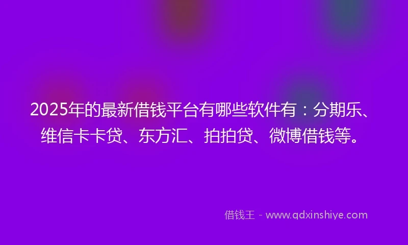 2025年的最新借钱平台有哪些软件有：分期乐、维信卡卡贷、东方汇、拍拍贷、微博借钱等。