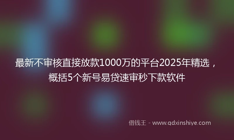 最新不审核直接放款1000万的平台2025年精选，概括5个新号易贷速审秒下款软件