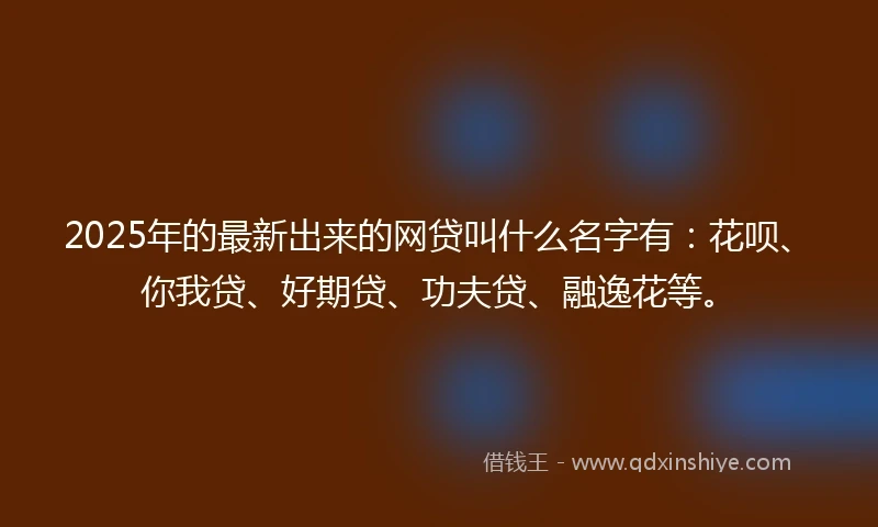 2025年的最新出来的网贷叫什么名字有：花呗、你我贷、好期贷、功夫贷、融逸花等。