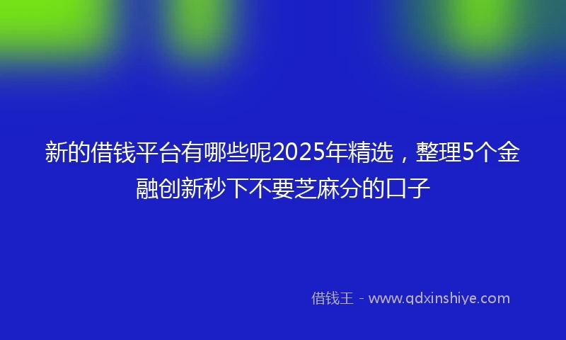 新的借钱平台有哪些呢2025年精选，整理5个金融创新秒下不要芝麻分的口子