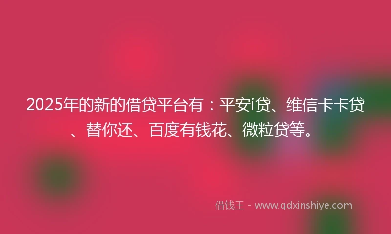 2025年的新的借贷平台有:平安i贷、维信卡卡贷、替你还、百度有钱花、微粒贷等。