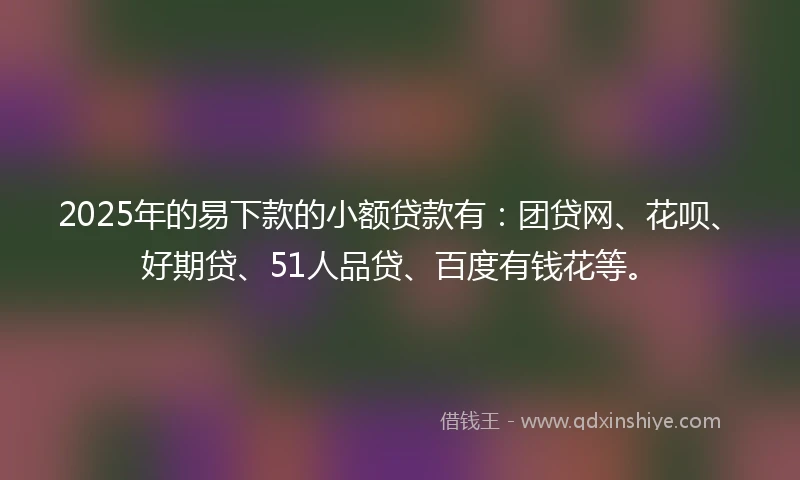 2025年的易下款的小额贷款有：团贷网、花呗、好期贷、51人品贷、百度有钱花等。