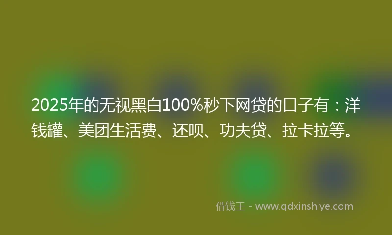 2025年的无视黑白100%秒下网贷的口子有：洋钱罐、美团生活费、还呗、功夫贷、拉卡拉等。