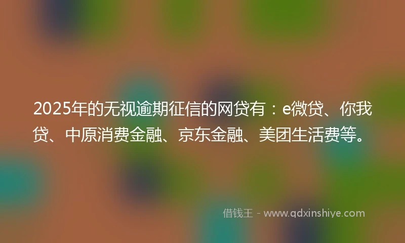 2025年的无视逾期征信的网贷有：e微贷、你我贷、中原消费金融、京东金融、美团生活费等。