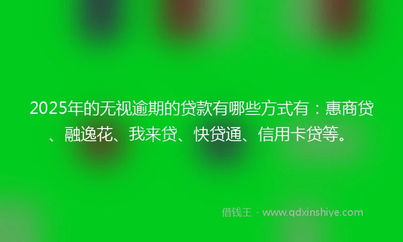 2025年的无视逾期的贷款有哪些方式有:惠商贷、融逸花、我来贷、快贷通、信用卡贷等。