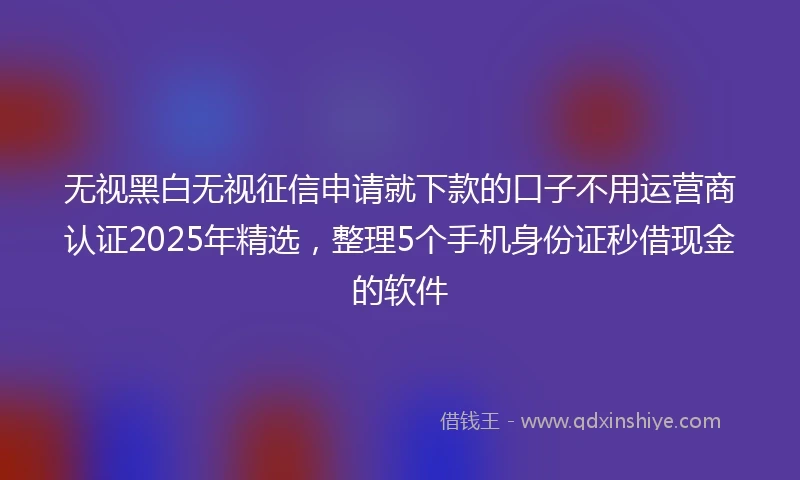 无视黑白无视征信申请就下款的口子不用运营商认证2025年精选，整理5个手机身份证秒借现金的软件