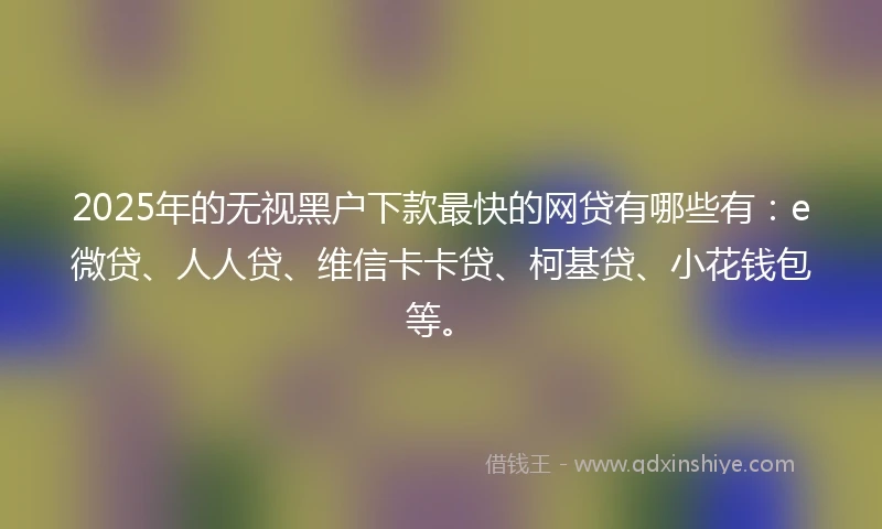 2025年的无视黑户下款最快的网贷有哪些有:e微贷、人人贷、维信卡卡贷、柯基贷、小花钱包等。