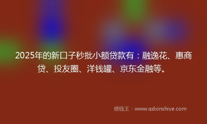 2025年的新口子秒批小额贷款有：融逸花、惠商贷、投友圈、洋钱罐、京东金融等。