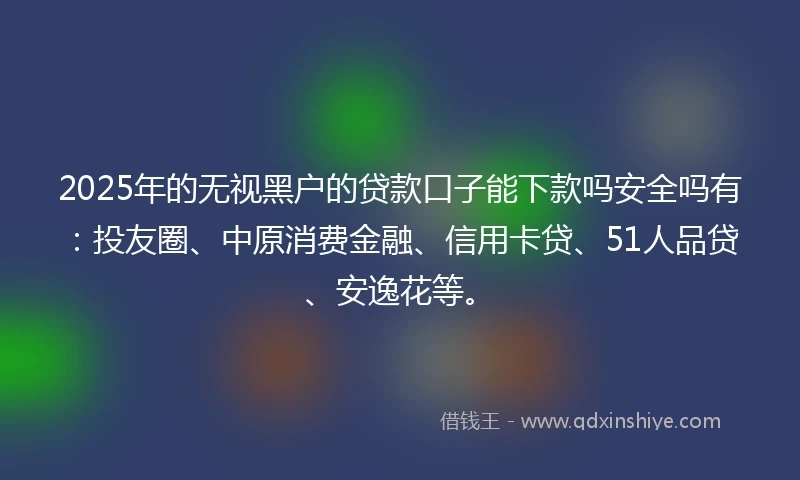 2025年的无视黑户的贷款口子能下款吗安全吗有：投友圈、中原消费金融、信用卡贷、51人品贷、安逸花等。