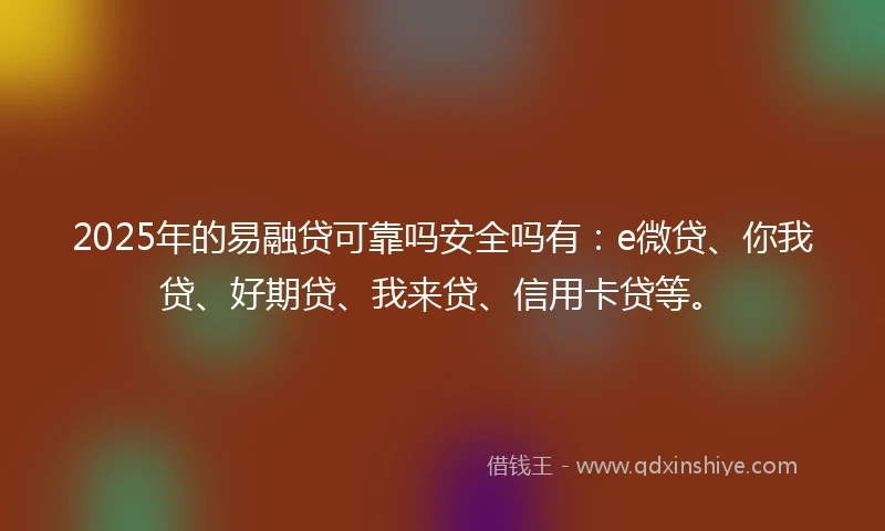 2025年的易融贷可靠吗安全吗有：e微贷、你我贷、好期贷、我来贷、信用卡贷等。