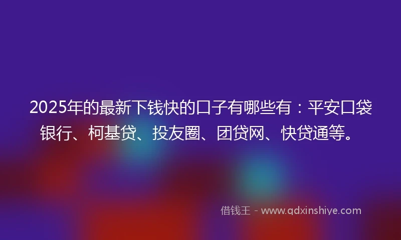 2025年的最新下钱快的口子有哪些有：平安口袋银行、柯基贷、投友圈、团贷网、快贷通等。