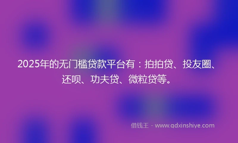 2025年的无门槛贷款平台有：拍拍贷、投友圈、还呗、功夫贷、微粒贷等。