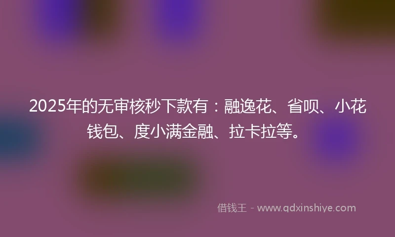 2025年的无审核秒下款有：融逸花、省呗、小花钱包、度小满金融、拉卡拉等。