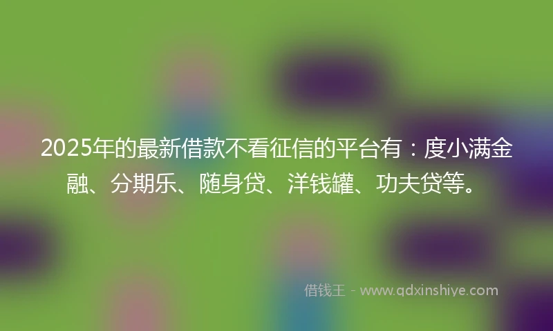 2025年的最新借款不看征信的平台有：度小满金融、分期乐、随身贷、洋钱罐、功夫贷等。