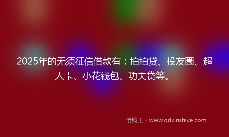 2025年的无须征信借款有：拍拍贷、投友圈、超人卡、小花钱包、功夫贷等。