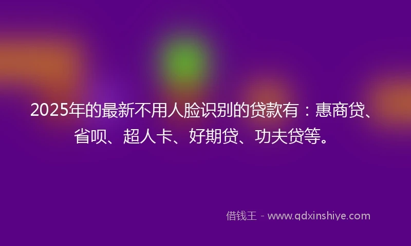 2025年的最新不用人脸识别的贷款有：惠商贷、省呗、超人卡、好期贷、功夫贷等。