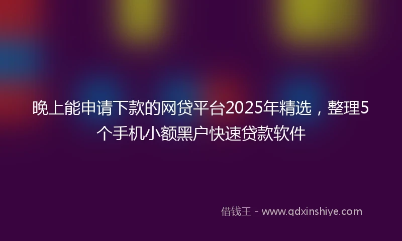 晚上能申请下款的网贷平台2025年精选，整理5个手机小额黑户快速贷款软件