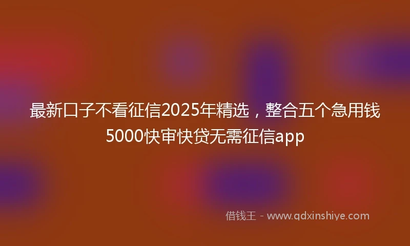 最新口子不看征信2025年精选，整合五个急用钱5000快审快贷无需征信app
