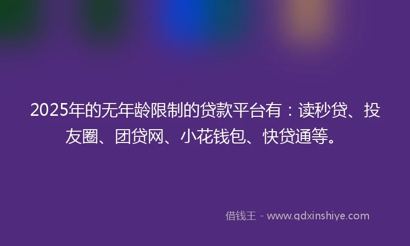 2025年的无年龄限制的贷款平台有：读秒贷、投友圈、团贷网、小花钱包、快贷通等。